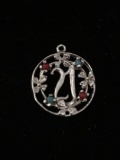 21 in Wreath with Gemstones Sterling Silver Charm Pendant
