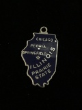 Illinois State Map Sterling Silver Charm Pendant