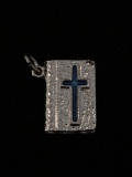 Bible with Blue Cross Sterling Silver Charm Pendant