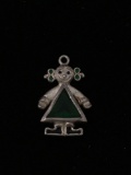 Girl with Pigtails Green Stones Sterling Silver Charm Pendant