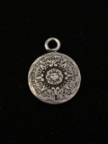 Aztec Sun Dial Sterling Silver Charm Pendant