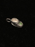 Small Boys Shoe with Green Stone Sterling Silver Charm Pendant