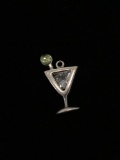 Martini Glass with Gemstones Sterling Silver Charm Pendant