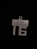 Happy Birthday 16 Sterling Silver Charm Pendant