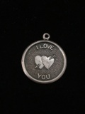 I Love You Hearts with Arrow Through Them Sterling Silver Charm Pendant