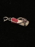 Womens Sandal Shoe with Red Enamel Sterling Silver Charm Pendant