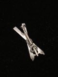 Pair of Crossed Keys and Poles Sterling Silver Charm Pendant