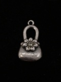 Basket with Flower on Side Sterling Silver Charm Pendant
