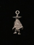 Mexican Man Wearing Poncho and Sombrero Sterling Silver Charm Pendant