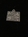 Wyoming State Map Sterling Silver Charm Pendant