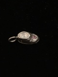 Small Childs Shoe with Pink Stone Sterling Silver Charm Pendant