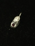 Childs Shoe with Red Stone Sterling Silver Charm Pendant