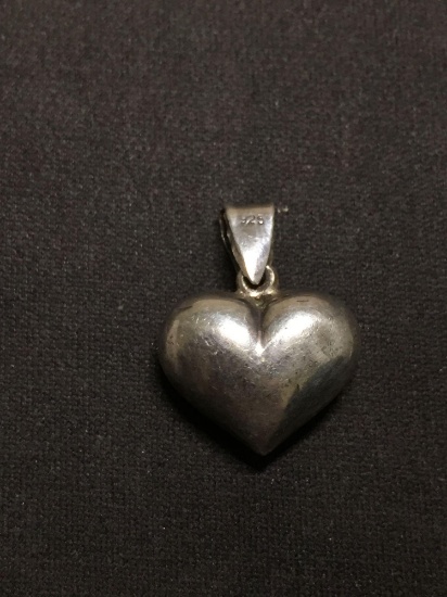 Puffy Heart Designed 15mm Tall Sterling Silver Pendant