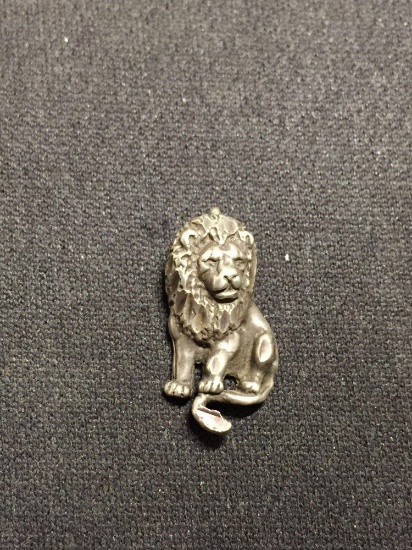 Hand-Crafted 20mm Tall Signed Designer Sterling Silver Lion Pendant