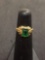Petite OB Antique 10K Yellow Solid Gold & Bright Green Emerald Ring Size 3.5