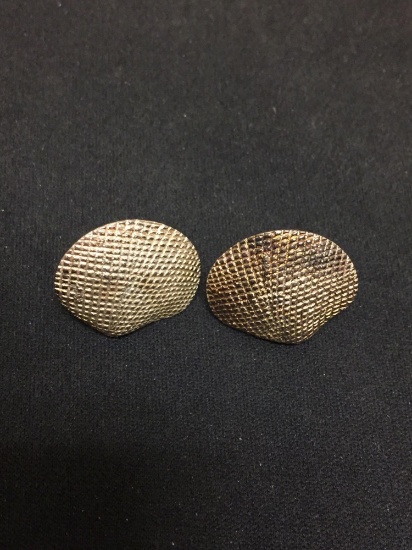 Textured 20x18mm Clamshell Motif Pair of Sterling Silver Button Earrings