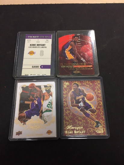 4 Card Lot of Kobe Bryant Los Angeles Lakers Rare Insert Cards from Estate Collection