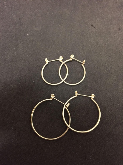 Lot of Two 1.25mm Wide Small & Medium Pairs of Silver-Tone Alloy Hoop Earrings, One 1.25in Diameter