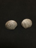 Textured 20x18mm Clamshell Motif Pair of Sterling Silver Button Earrings