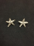 Starfish Motif 17mm Diameter Pair of Sterling Silver Button Earrings