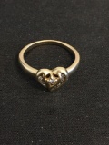 7 Diamond 14K Solid Yellow Gold Heart Design Ring Size 8.75