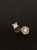 Two Single Diamond Stud Earrings Set in 14K White Gold