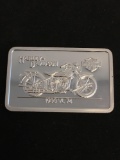 1.38 Ounce .999 Fine Silver HARLEY DAVIDSON Rare Art 1930 VL 74 Motorcycle Bar - 43 Grams