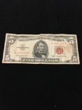 1963 United States $5 Lincoln Red Seal Bill Currency Note