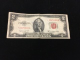 1953-B United States $2 Jefferson Red Seal Bill Currency Note *STAR NOTE*