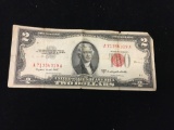 1953-B United States $2 Jefferson Red Seal Bill Currency Note