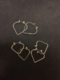 Lot of Three Small, Medium & Large Silver-Tone Alloy Heart Shaped Pairs of Hoop Earrings