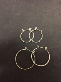Lot of Two 1.25mm Wide Small & Medium Pairs of Silver-Tone Alloy Hoop Earrings, One 1.25in Diameter