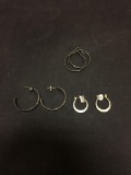 Lot of Three Various Style & Size Pairs of Silver-Tone Alloy Hoop Earrings