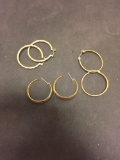 Lot of Three Various Style & Size Pairs of Gold-Tone Medium Hoop Earrings