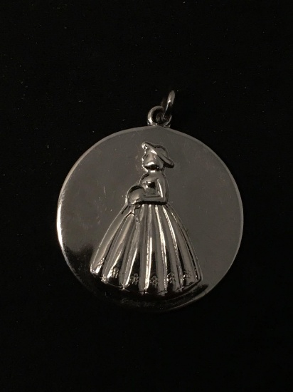 Woman Wearing Old Time Gown Sterling Silver Charm Pendant