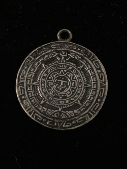 Aztec Mayan Sun Calendar Sterling Silver Pendant