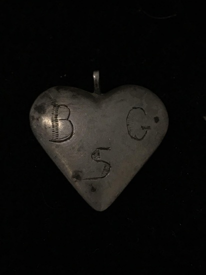 Puffy Vintage Heart Sterling Silver Charm Pendant