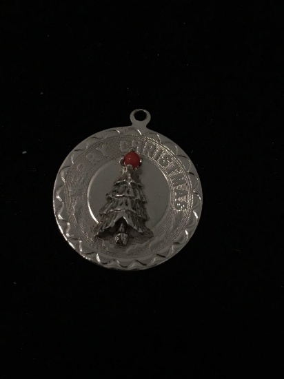 Merry Christmas Gemstone Tree Sterling Silver Charm Pendant