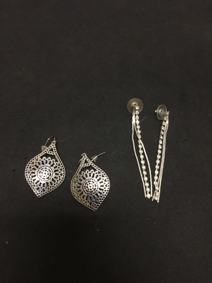 Lot of Two Silver-Tone Alloy Various Shape & Design Pairs of Drop Earrings