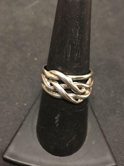 Handmade 11mm Wide Tapered Triple Braided Sterling Silver Ring Band-Size 8