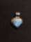 Mexican Made 1in Puffy Heart Sterling Silver Pendant w/ Larimar Inlay