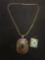Lot of Two Gold-Alloy Locket Pendants, One Floral Motif No Chain & Faux Gemstone w/ Chain
