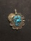 Tumbled Turquoise Center Old Pawn Native American Style 1in Tall Sterling Silver Signed Designer