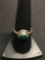 Round 6mm Malachite Cabochon Floral Motif Sterling Silver Ring Band-Size 9