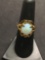 Oval 12x10mm Opal Cabochon Center 10kt Gold Filled Signed Designer Ring Band-Size 8