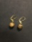 Gold Plated Pair of 1.5in Drop Earrings w/ Brown Faux Gem Bead
