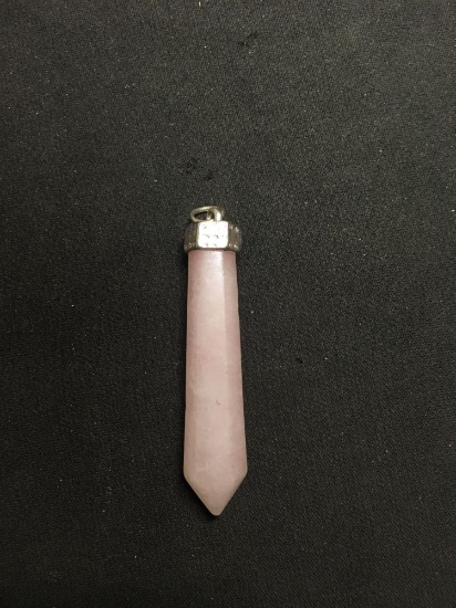 Tapered Crystal Faceted 2in Long Polished Rose Quartz Gemstone Pendant