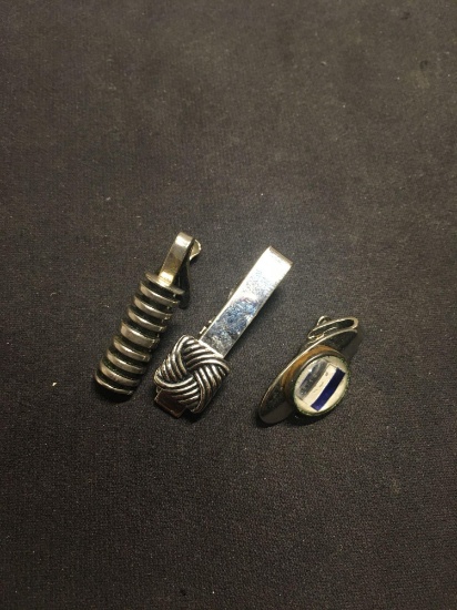 Lot of Three Various Size & Style Silver-Tone Tie Clips