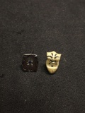 Lot of Two Single Mismatched Stud Earrings, One w/ Sapphire Accent & One Carved Bone