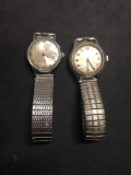 Lot of Two Round 26mm Bezel Stainless Steel Watches w/ Expandable Bracelets